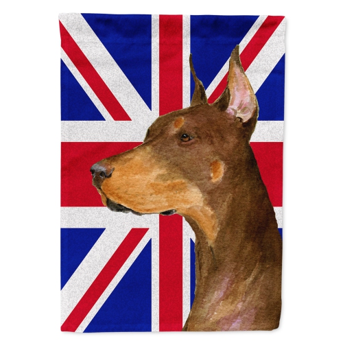 Caroline's Treasures SS4910CHF Doberman with English Union Jack British Flag Flag Canvas House Size , Large, multicolor