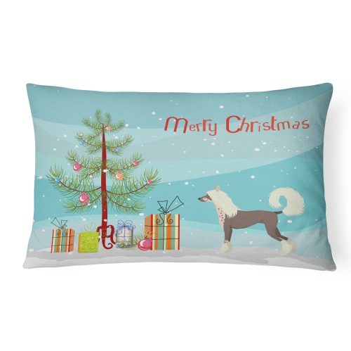 Caroline's Treasures CK3531PW1216 Chinese Crested Christmas Tree Canvas Fabric Decorative Pillow, 12H x16W, multicolor