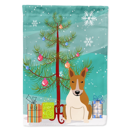 Caroline's Treasures BB4260GF Merry Christmas Tree Bull Terrier Red White Flag Garden Size, Small, multicolor
