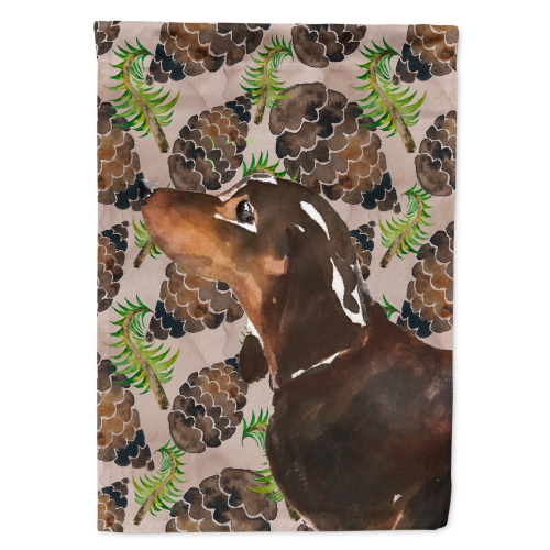 Caroline's Treasures BB9580CHF Black and Tan Dachshund Pine Cones Flag Canvas House Size, Large, multicolor