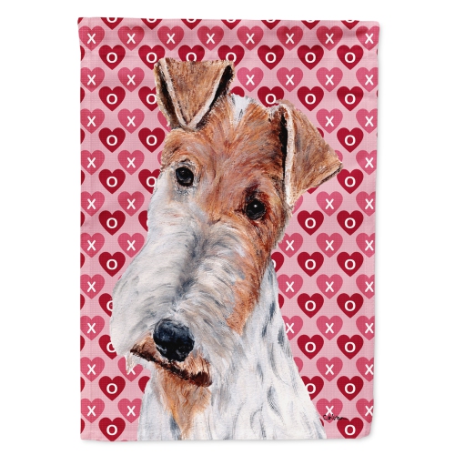 Caroline's Treasures SC9700CHF Wire Fox Terrier Hearts and Love Flag Canvas House Size, Large, multicolor