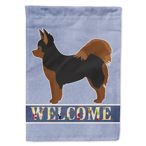Caroline's Treasures CK3765CHF Black and Tan Pomchi Welcome Flag Canvas House Size, Large, multicolor