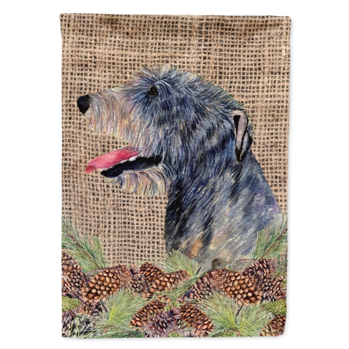 Caroline's Treasures SS4095GF Irish Wolfhound on Faux Burlap with Pine Cones Flag Garden Size, Small, multicolor