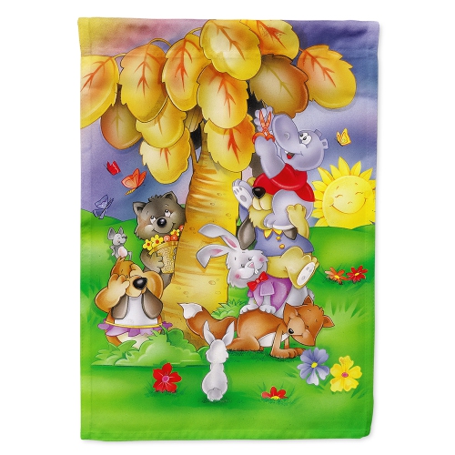 Caroline's Treasures APH0977CHF Animals under the coconut tree Flag Canvas House Size, Large, multicolor