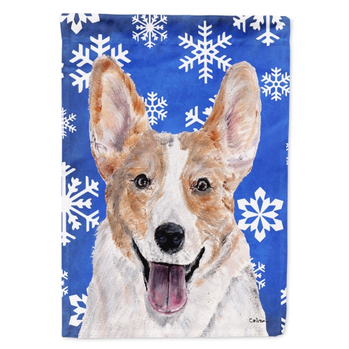 Caroline's Treasures SC9768CHF Cardigan Corgi Winter Snowflakes Flag Canvas House Size , Large, multicolor