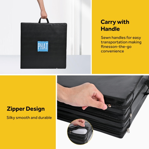 2" Thick Tri-Fold Exercise Gym Mat with Carrying Handles ,Lightweight and Portable Tumbling Mats Home Gym Protective Flooring Pad