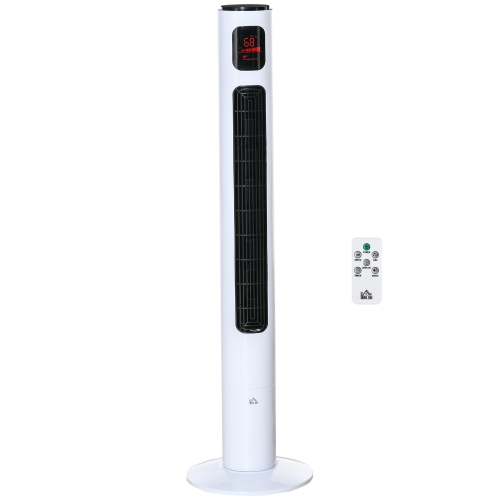 HOMCOM Freestanding Tower Fan Cooling for Home Bedroom with Oscillating, 3 Speed, 12h Timer, LED Sensor Panel, Remote Controller, White