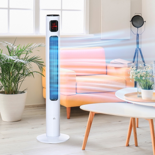 Ventilateur vertical de 46&nbsp;po de HOMCOM pour chambre à coucher, ventilateur oscillant sur pied sans pales à 70° avec 3 vitesses, 3 modes,