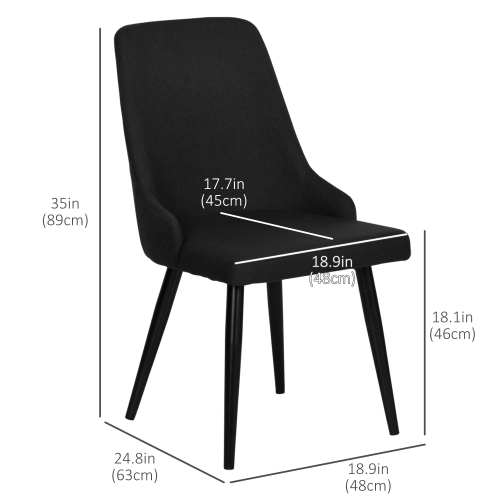 HOMCOM Modern Dining Chair Set of 2, Fabric Upholstered Side Chairs, Accent Chairs for Kitchen, Living Room with Metal Legs, Black