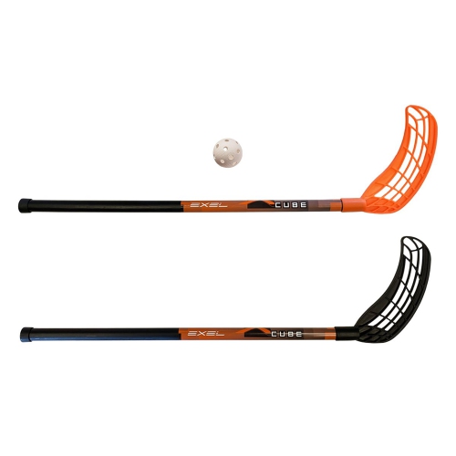 EXEL Floorball Sticks XCUBE Series - Set of 2 Ambidextrous Sticks and 1 Ball, 85 cm