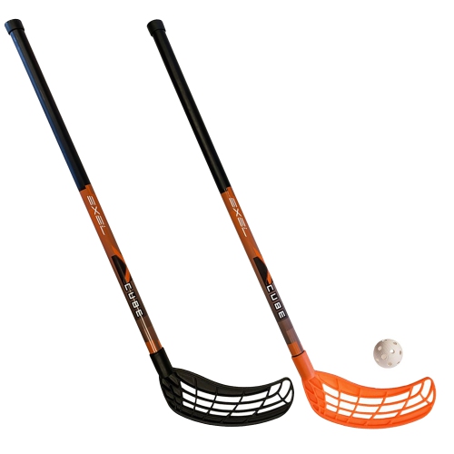 EXEL Floorball Sticks XCUBE Series - Set of 2 Ambidextrous Sticks and 1 Ball, 85 cm