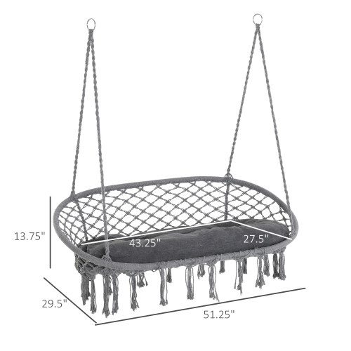 Chaise hamac de patio Outsunny, 2 places, chaise berçante en corde suspendue avec cadre et coussin en métal, grand siège en macrame pour 396&nbsp;lb