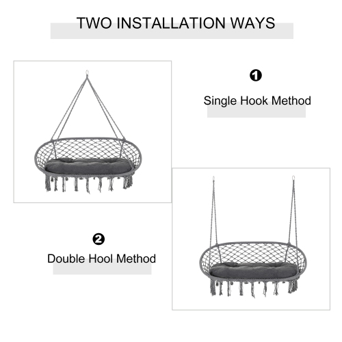 Chaise hamac de patio Outsunny, 2 places, chaise berçante en corde suspendue avec cadre et coussin en métal, grand siège en macrame pour 396&nbsp;lb