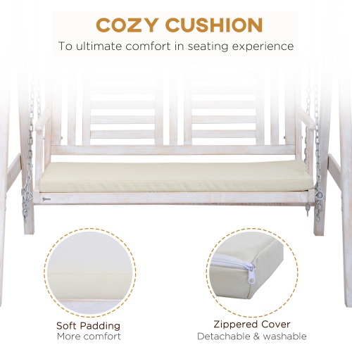 Outsunny 2 Seater Patio Swing with Stand, Canopy and Cushion, Outdoor Swing Chair Wooden Swinging Bench