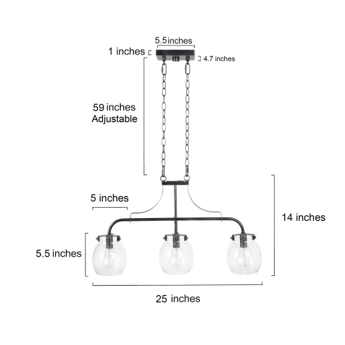 3-Light Modern Linear Island Lighting