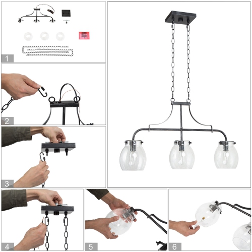 3-Light Modern Linear Island Lighting