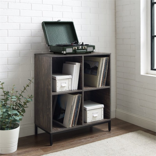 Crosley Jacobsen Industrial Record Storage Cube Bookcase in Brown Ash