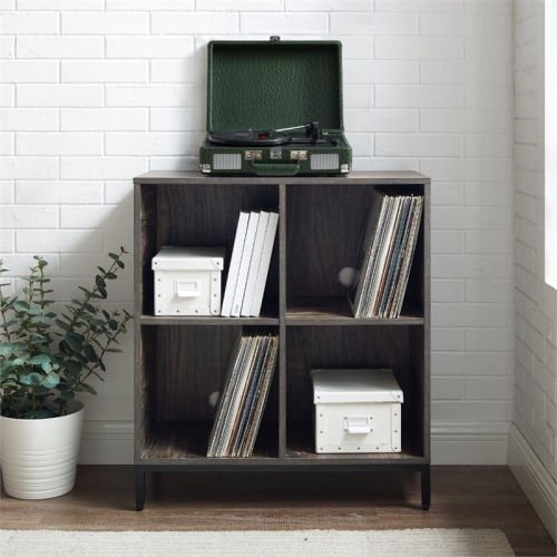 Crosley Jacobsen Industrial Record Storage Cube Bookcase in Brown Ash