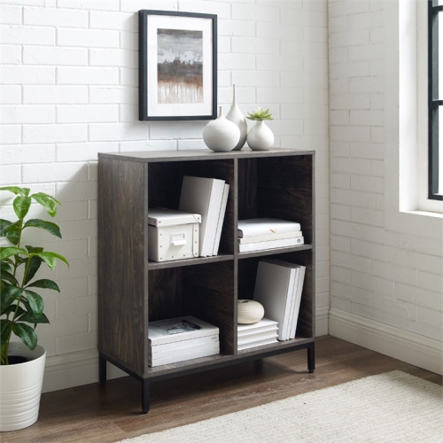 Crosley Jacobsen Industrial Record Storage Cube Bookcase in Brown Ash