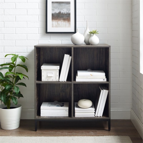 Crosley Jacobsen Industrial Record Storage Cube Bookcase in Brown Ash