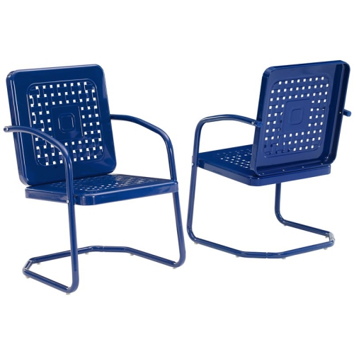 CROSLEY FURNITURE  Bates Metal Patio Dining Arm Chair In Glossy (Set Of 2) In Navy
