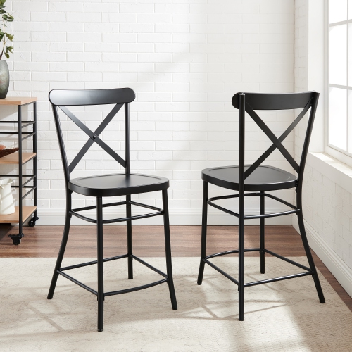 CROSLEY Camille 2Pc Metal Counter Stool Set - Matte Black