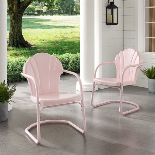 Crosley Tulip Metal Patio Chair in Pink