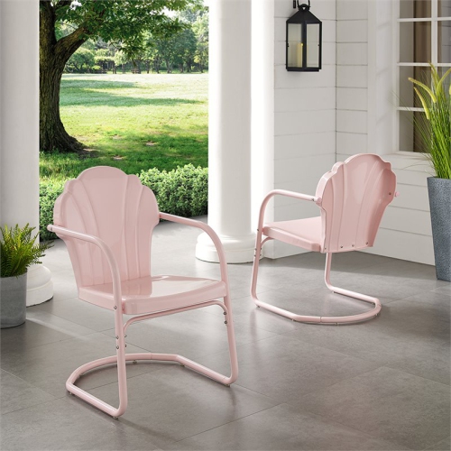 Crosley Tulip Metal Patio Chair in Pink