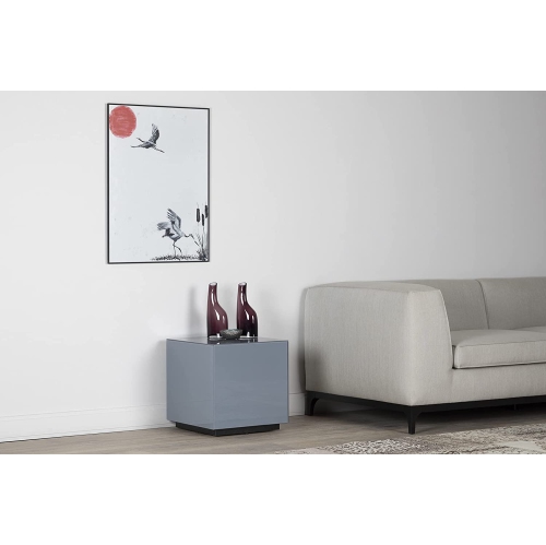 SONOROUS STB-45 All Glass Cube Side Table / Night Stand - Gray Ash