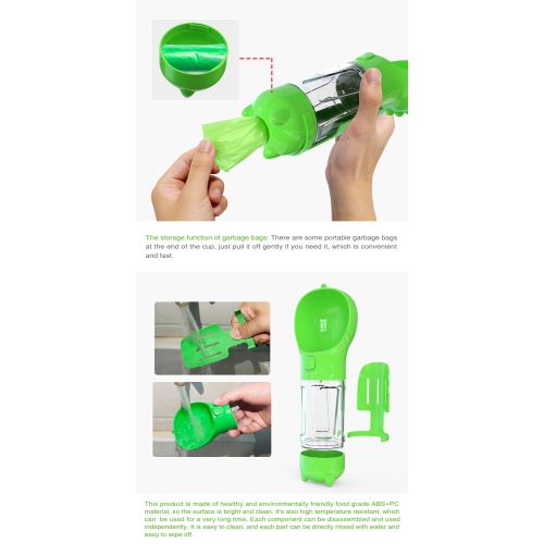 TopSave Multifunctional Pet Water Drinking Bottle Drink Cup Dish Bowl Dispenser for Outdoor Activities, 3in1 500ml-Pink