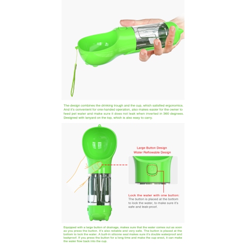 TopSave Multifunctional Pet Water Drinking Bottle Drink Cup Dish Bowl Dispenser for Outdoor Activities, 3in1 500ml-Yellow