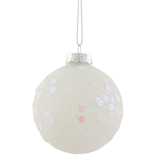 4ct White Sequined Shiny Christmas Ball Ornaments 2.75"