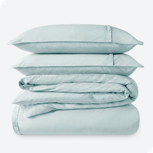 BARE HOME  100% Organic Cotton Duvet Cover Set - Crisp Percale Weave - Lightweight & Breathable - Winter Blue, Full/queen