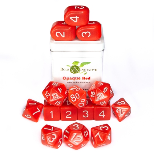 ROLE 4 INITIATIVE  Set Of 15 Dice: Opaque Red/white With Arch'd4 In Multicolor
