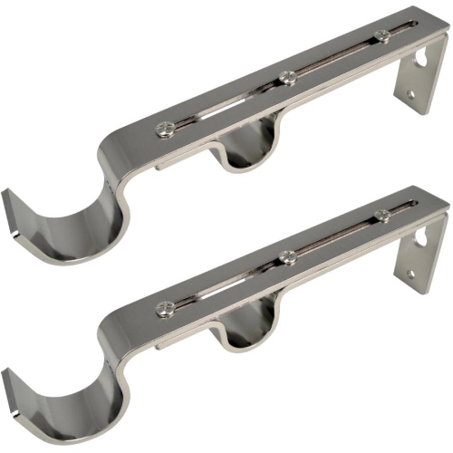 Paquet de 2 fixations universelles doubles en métal pour tringle, nickel brossé