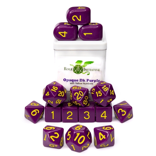 Role 4 Initiative Set of 15 Dice: Opaque Dark Purple/Yellow with Arch'd4