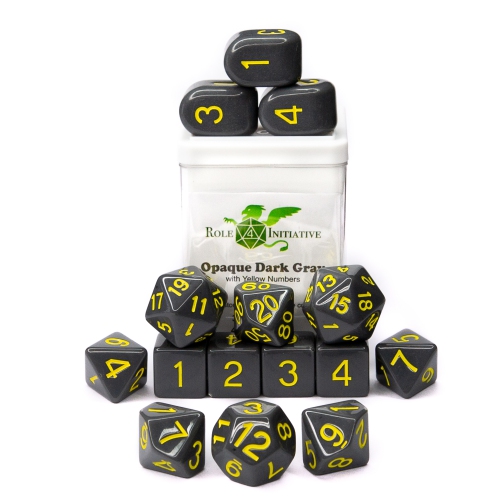 Role 4 Initiative Set of 15 Dice: Opaque Dark Gray/Yellow with Arch'd4
