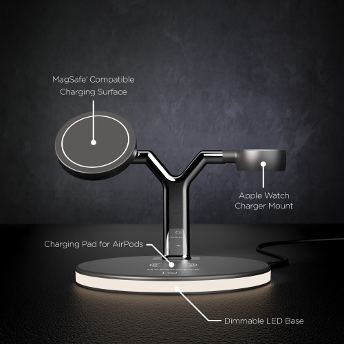 HyperGear 26W MaxCharge 3-in-1 Wireless Charging Stand Compatible with MagSafe - Black