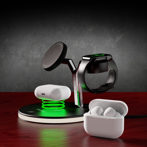 HyperGear 26W MaxCharge 3-in-1 Wireless Charging Stand Compatible with MagSafe - Black