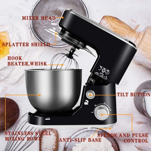 CUSIMAX 5-Quart Dough Mixer Tilt-Head Electric Mixer with Stainless Steel Bowl, Dough Hook, Mixing Beater and Whisk - Open Box