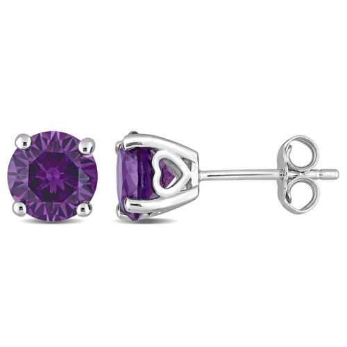 GEM AND HARMONY  3.20 Carat (Ctw) Lab-Created Alexandrite Solitaire Earrings In Sterling In Silver