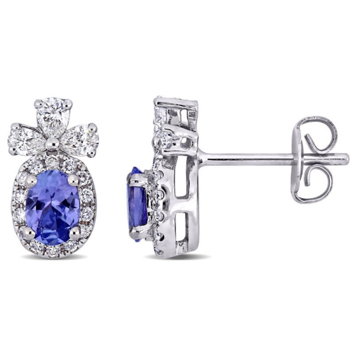 5/8 Carat Tanzanite Halo Earrings in 14K White Gold with Diamonds 3/4 carat (ctw)