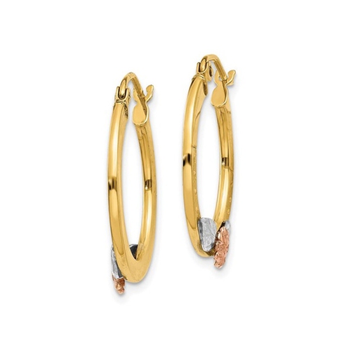 14K Yellow and Rose Pink Gold Flower Hoop Earrings