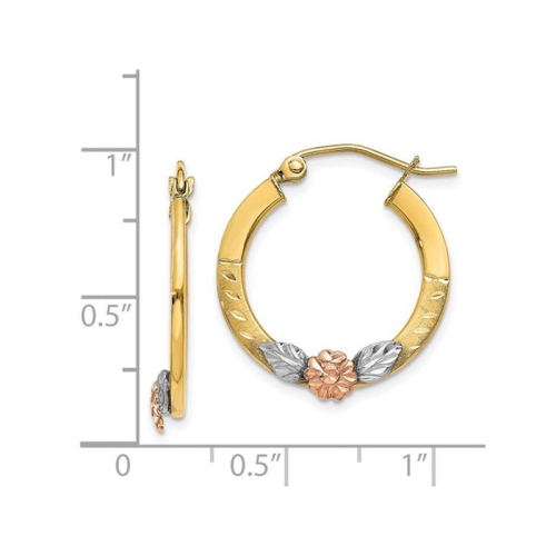 14K Yellow and Rose Pink Gold Flower Hoop Earrings