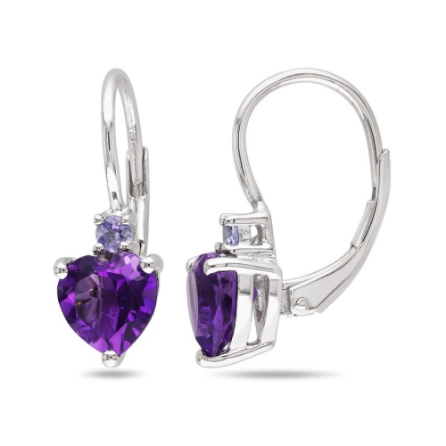 GEM AND HARMONY  2.60 Carat (Ctw) Amethyst And Tanzanite Leverback Earrings In Sterling In Silver