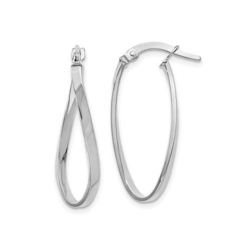 10K White Gold Polished Twisted Oval Hoop Earrings