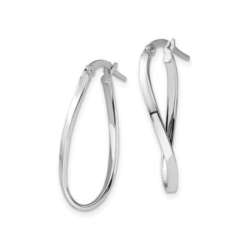 10K White Gold Polished Twisted Oval Hoop Earrings