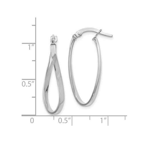 10K White Gold Polished Twisted Oval Hoop Earrings
