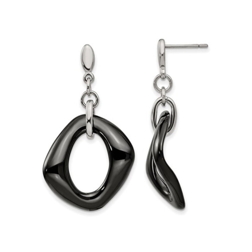 GEM AND HARMONY  Ceramic Dangle Earrings In Stainless Steel In Black
