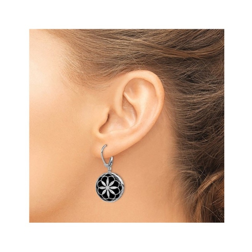 Black Onyx Dangle Filigree Earrings in Sterling Silver